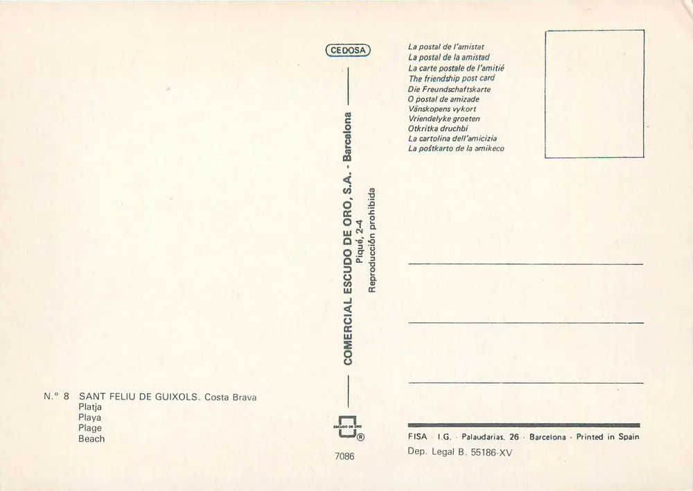Sant Feliu de Guixols — Strand — Comercial Escudo de Oro, S.A. - Rückseite