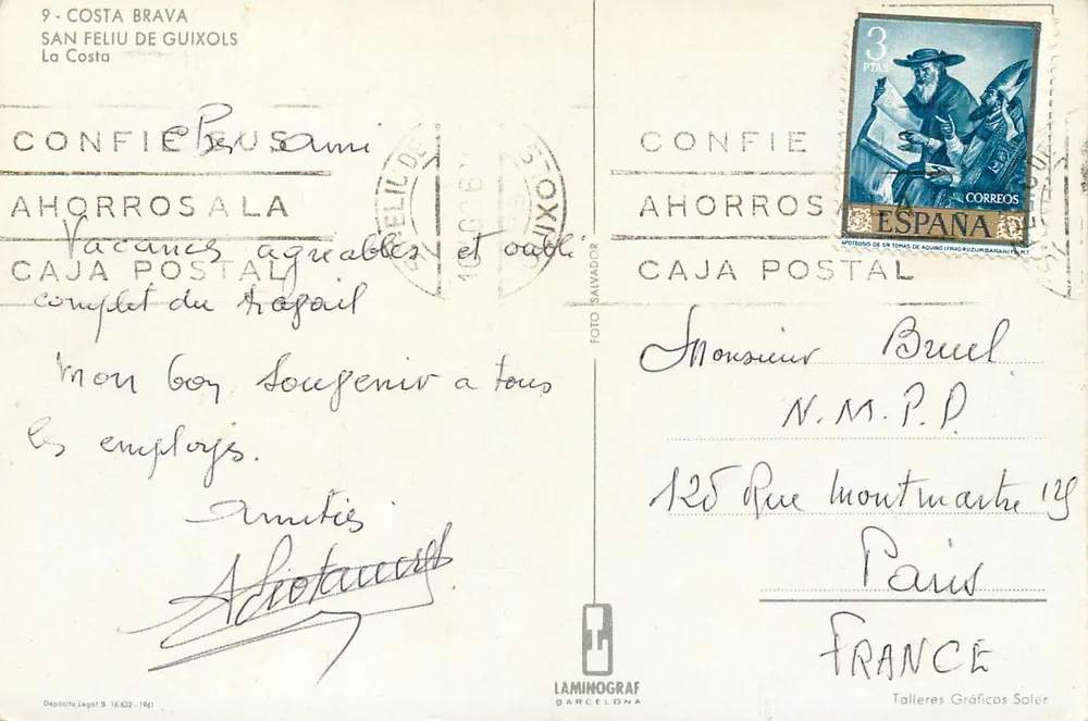 Costa Brava — San Feliu de Guixols — Laminograf Barcelona - Verso