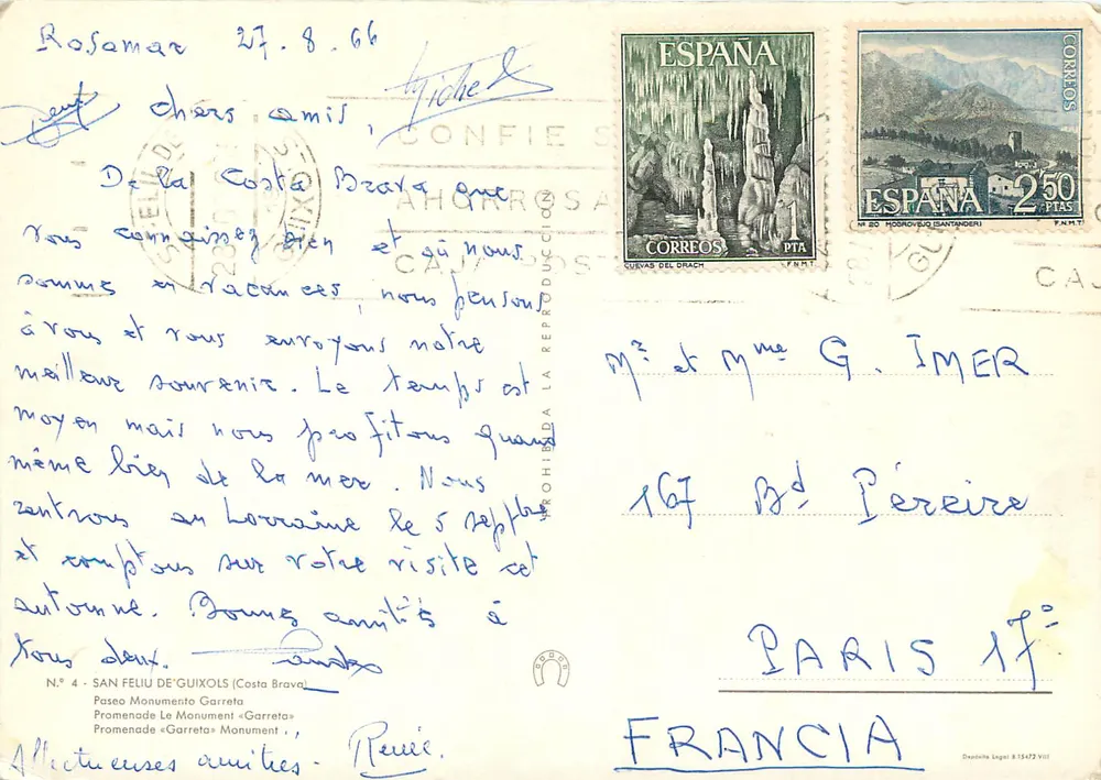 Paseo Monumento Garreta — Costa Brava — San Feliu de Guixols - Verso