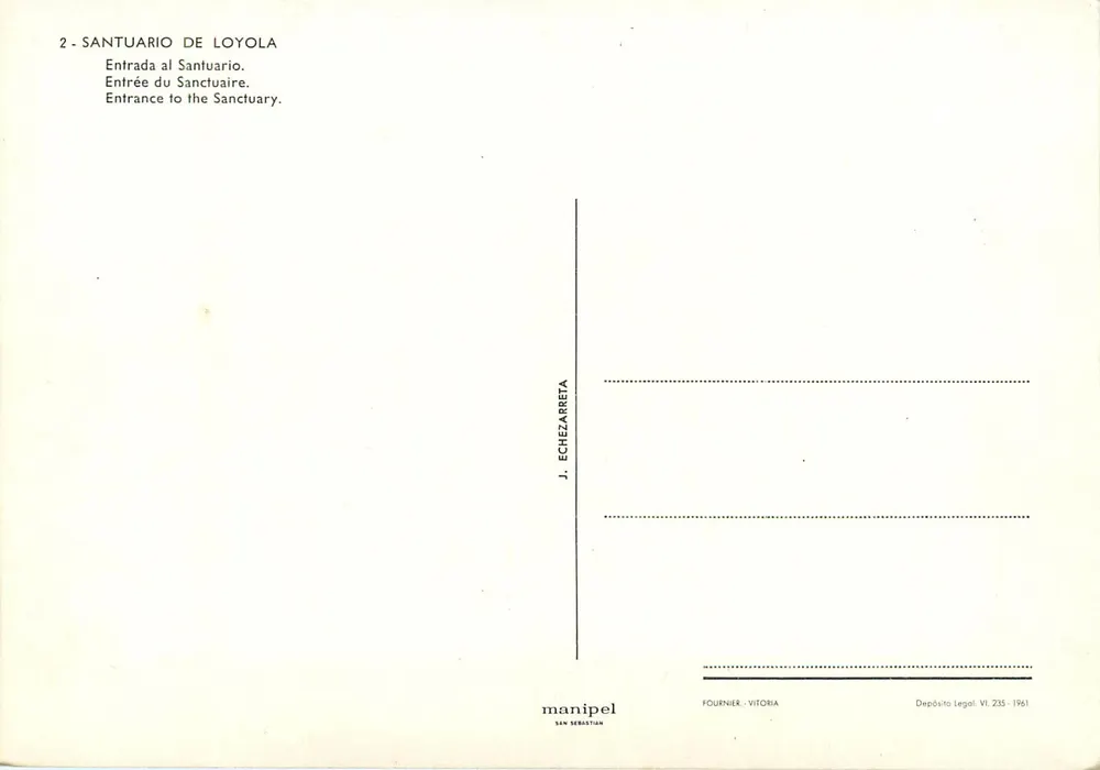 Heiligtum von Loyola — Eingang zum Heiligtum — J. Echezarreta, Fournier, Vitoria - Rückseite