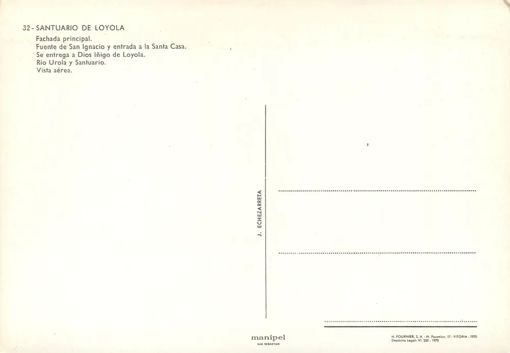 Loyola — Santuario de Loyola — H. Fournier, S.A. - Vitoria - 1970 - Verso