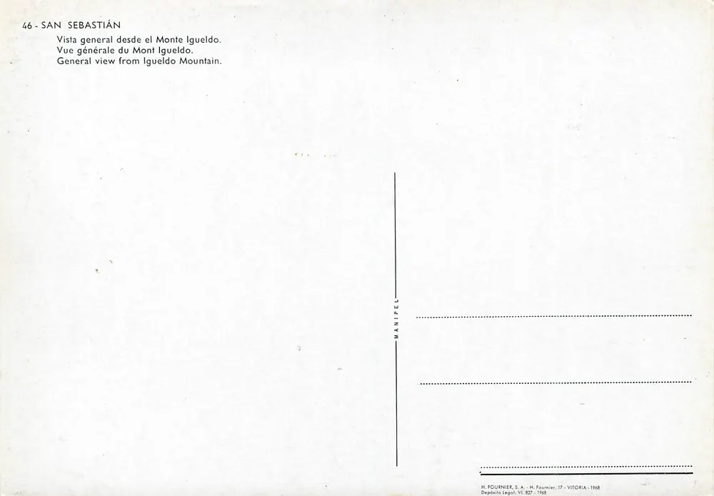 San Sebastián — Vue générale du Mont Igueldo — H. Fournier, S.A. - Vitoria - 1968 - Verso