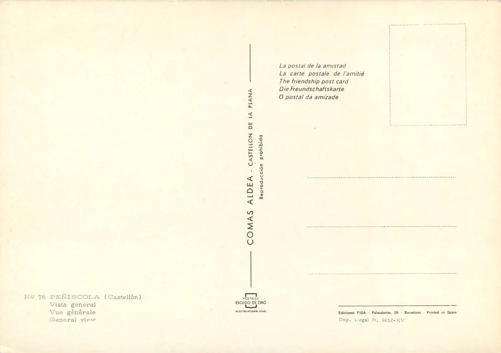 Peñíscola — Vista geral — Edições FISA, série 76 - Verso
