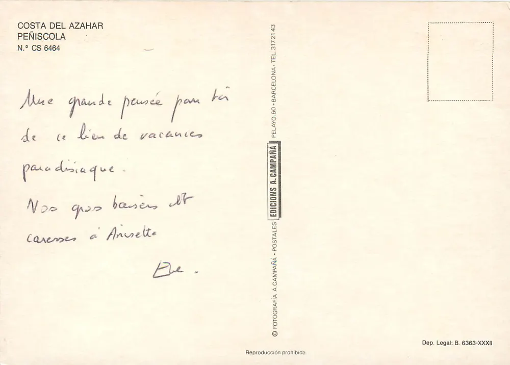 Costa del Azahar — Peñíscola — Editor Pelayo & Campaña, n° CS 6464 - Verso