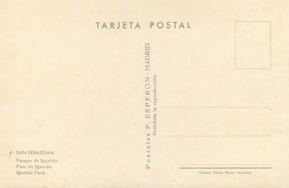 Iguelo के उद्यान — San Sebastián — पोस्टकार्ड P. Esperón - पीछे
