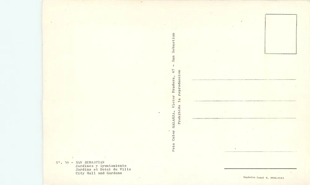 San Sebastián — Gärten und Rathaus — Victor Pradera, 67 - Rückseite
