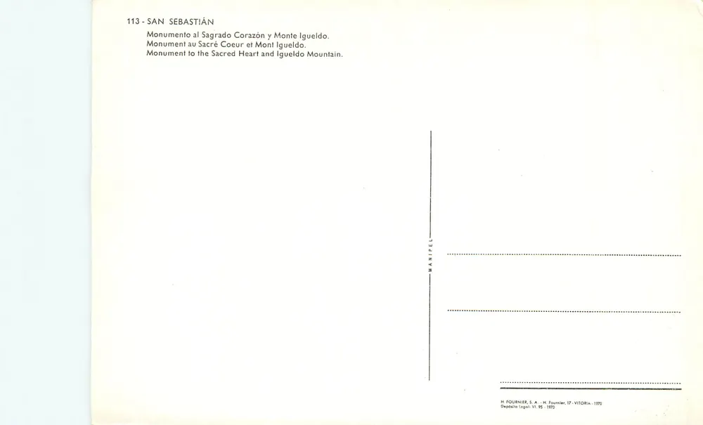 San Sebastián — Denkmal zum Heiligen Herzen und Monte Iguedo — H. FOUQUENIER, S.A. - Vitoria - Rückseite