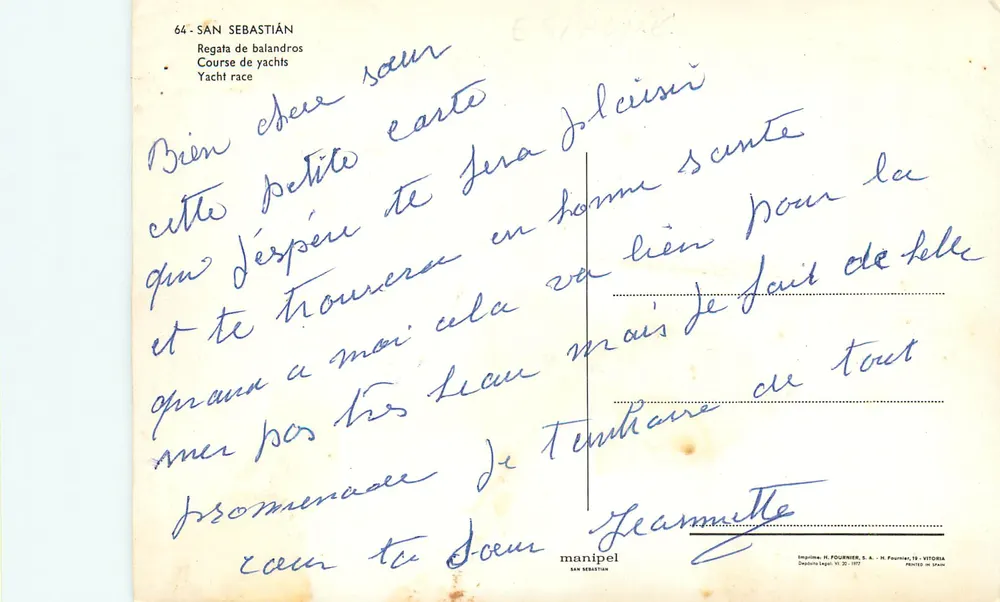 San Sebastián — Regata de balandros — editor Manipel, n°64 - Verso