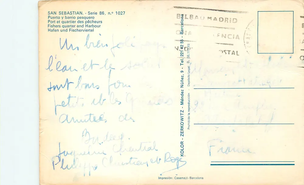 San Sebastián — Hafen und Fischerviertel — SAN SEBASTIAN - Serie 86, n.º 1027 - Rückseite