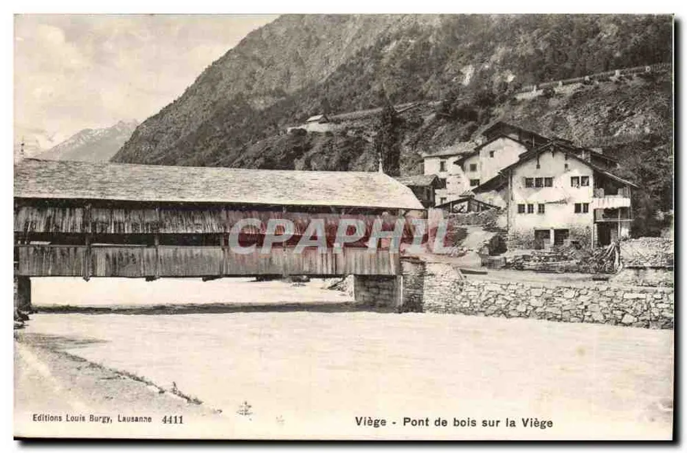 Viège - Pont de madeira sobre a Viège — Edições Louis Burgy, Lausanne, n° 4411 - Frente