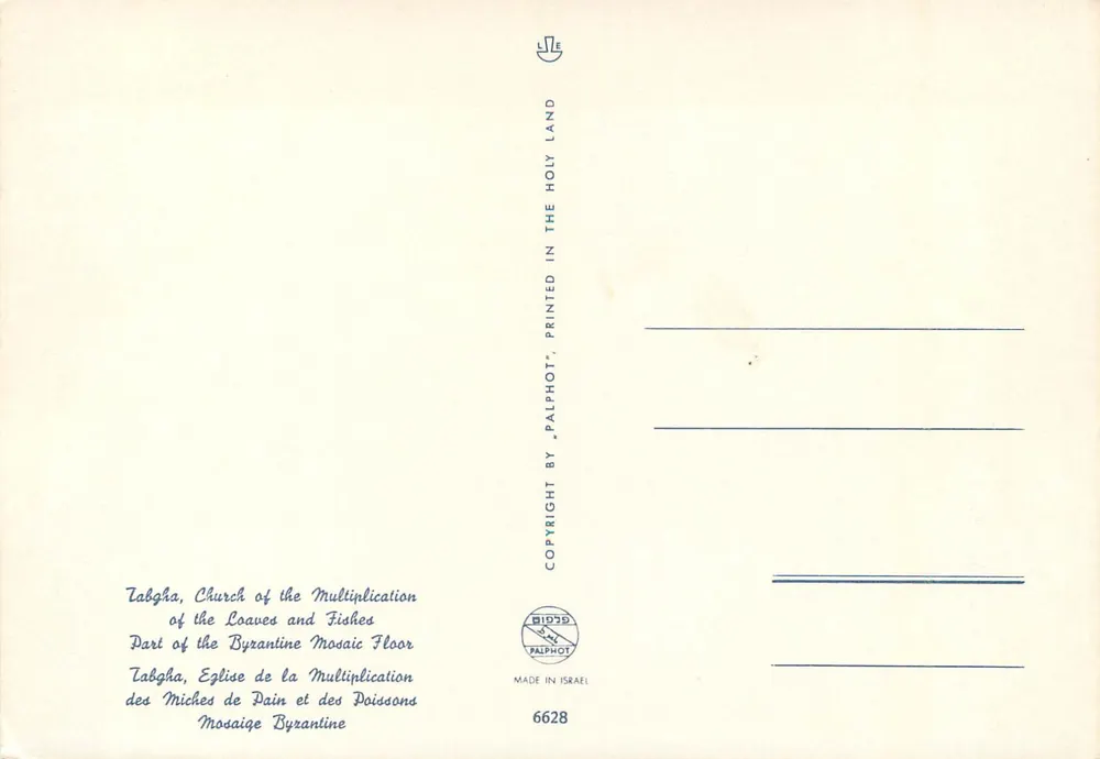 Tabgha, Igreja da Multiplicação dos Peixes — Parte da mosaico bizantino — editor PALPHOT, n° 6628 - Verso