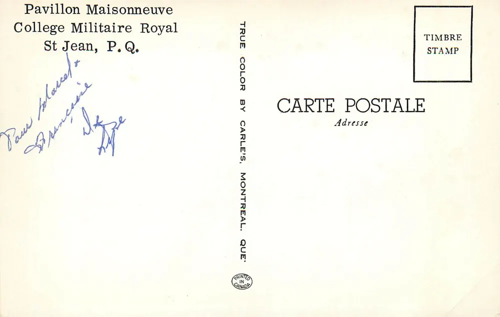 Maisonneuve-Pavillon — Königliches Militärkollegium — St Jean, P.Q. — Verlag Carles, Montreal - Rückseite