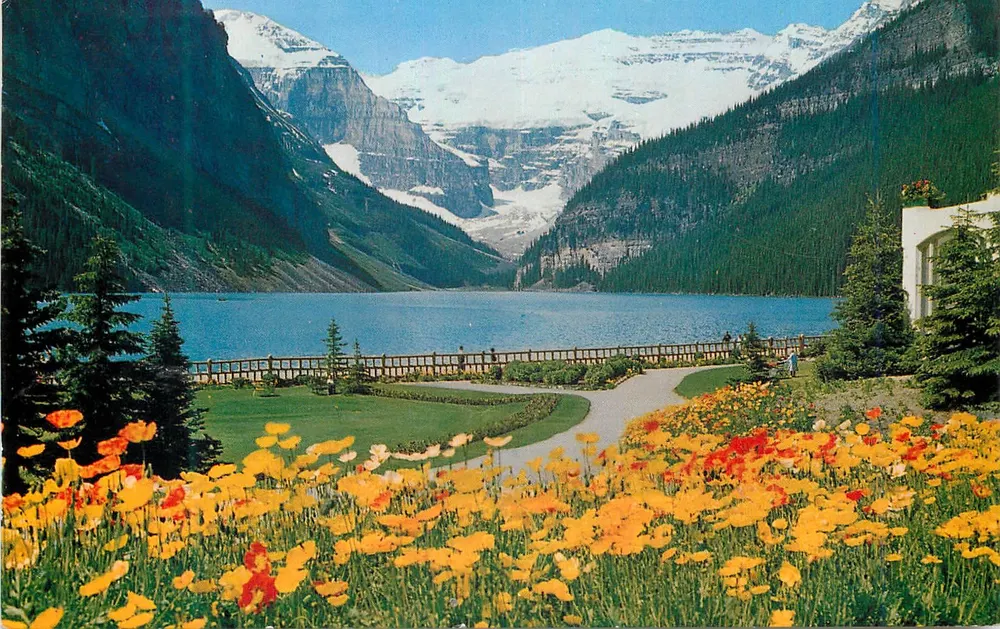 Lake Louise und Victoria-Gletscher — reich an isländischen Blumen — Byron Harmon Photos, Banff, Kanada - Vorderseite
