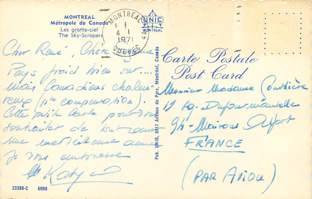 Montréal — Os arranha-céus — Pub. UNIC, n° 23388-C - Verso