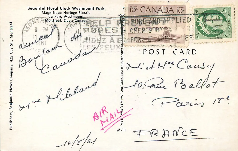 Blütenuhr — Westmount Park — Benjamin News Company, Montreal - Rückseite