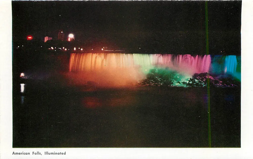 Spadziste Niagara, Ontario, Kanada — widok dzienny i nocny — wydawca nie widoczny - Rewers