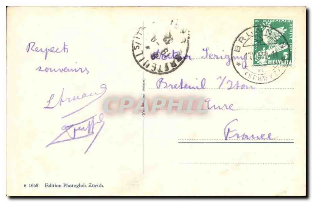 Brunnen mit Frohnalpstock — Grand Hotel — Photoglob-Ausgabe, Zürich, Nr. 1658 - Rückseite