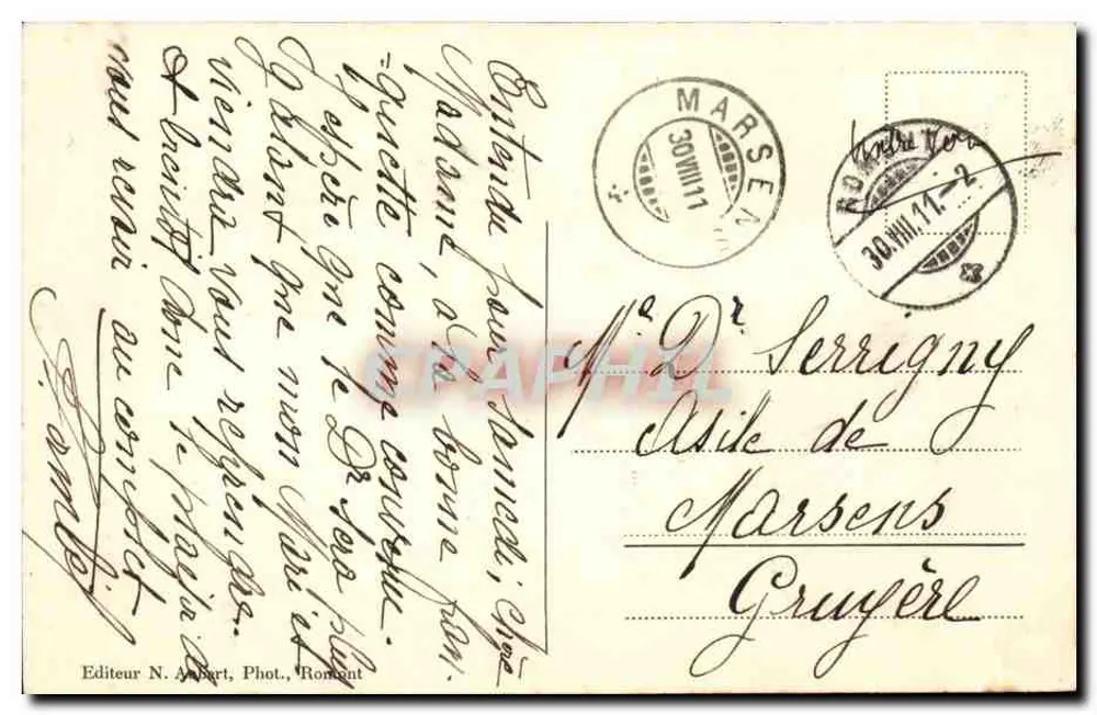 Romont em 1840 — vista histórica — Editor N. Albert, Fot., Romont - Verso
