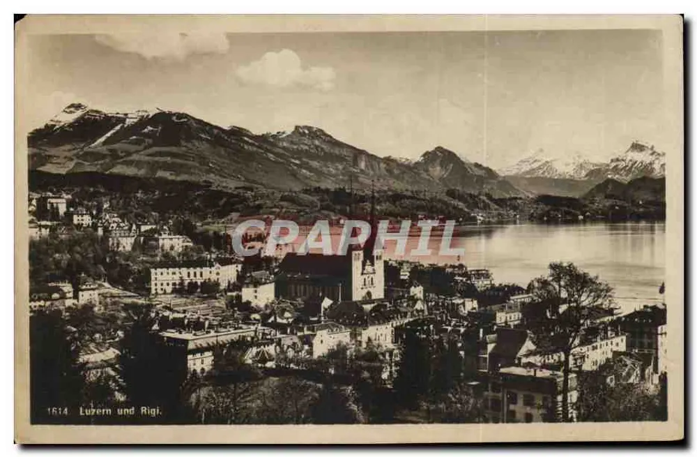 Luzern und Rigi — vista panorâmica — Webert A. G., Kruubberg-Zurich, n° 1614 - Frente