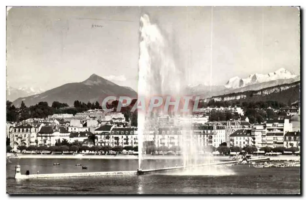 Genf — Der Jet d'Eau (120 m.) und der Mont Blanc (4810 m.) — Éditions Jaeger Genf - Vorderseite