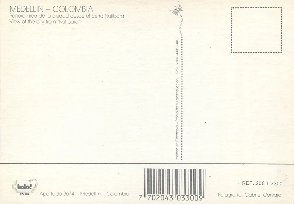 Medellín – Kolumbien — Panoramablick auf die Stadt vom cerro Nutibara — Verlag Ikota! COLIMA, Seriennummer REF: 206 T 3300 - Rückseite
