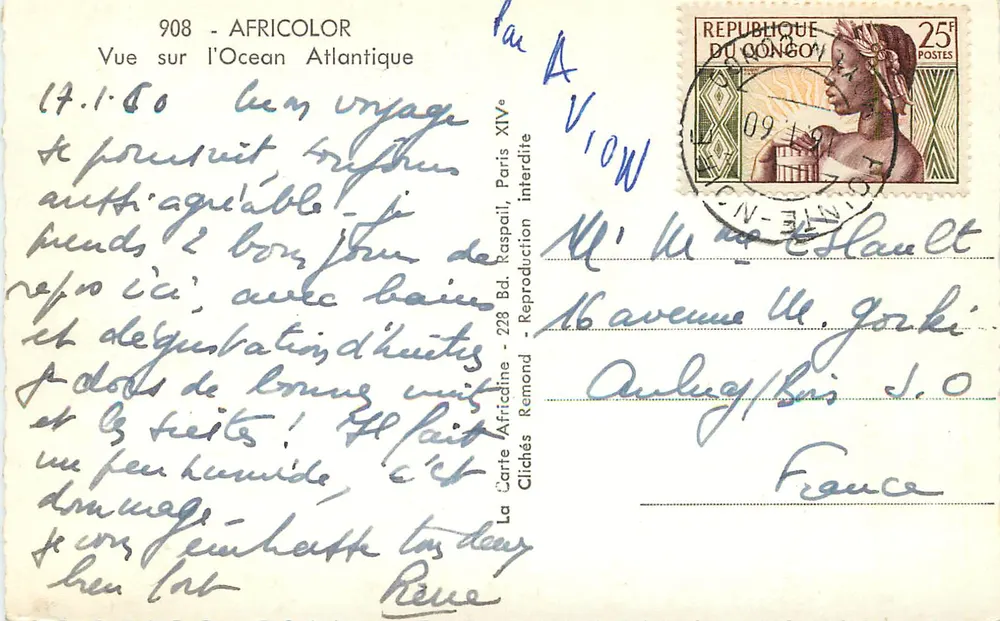 View of the Atlantic Ocean — AfriColor No. 908 — Publisher AfriColor, Paris - Back