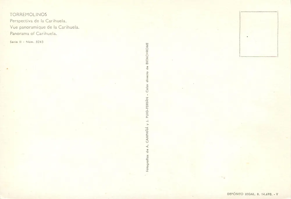 Torremolinos — Panoramablick auf Carihuela — Verlag J. Puig-Ferán, Serie II Nr. 8243 - Rückseite