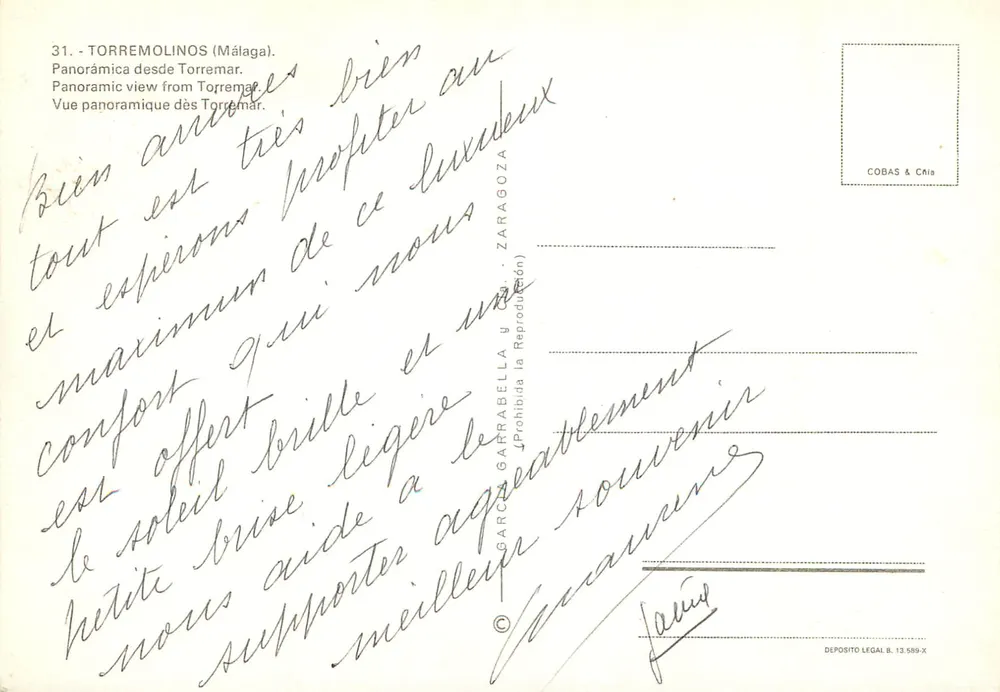 Torremolinos (Málaga) — Panoramablick — Verlag COBAS & CHIA, Nr. 31 - Rückseite
