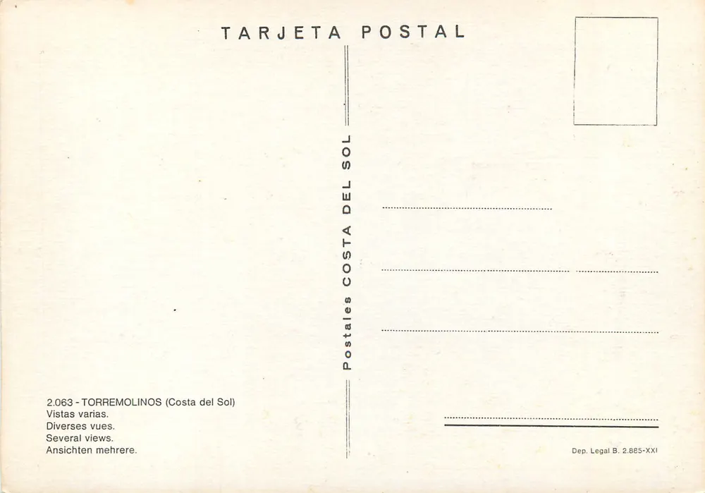 Torremolinos — Costa del Sol — Postais do Sol - Verso