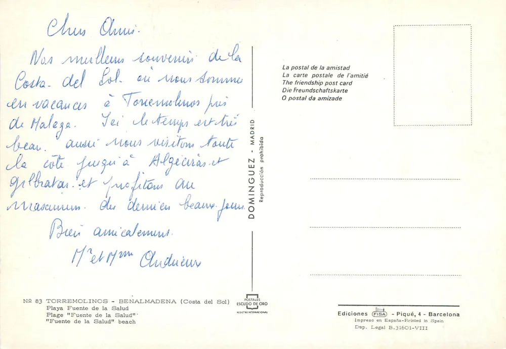 Torremolinos — Praia 'Fuentes de la Salud' — Edições Escudo de Oro, n°83 - Verso