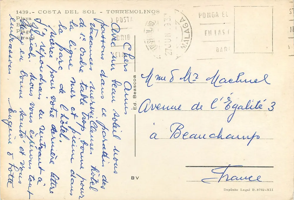 Costa do Sol - Torremolinos — praia — Ed. Beascoa n°1439 - Verso