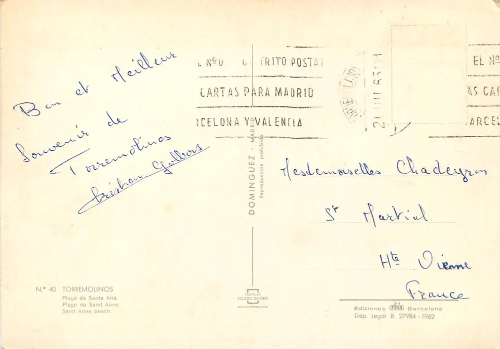 Praia de Saint Anne — Torremolinos — Edições TISO, N° 40 - Verso