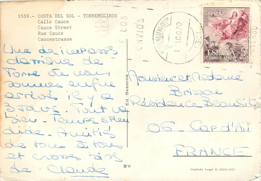 Costa del Sol - Torremolinos — Rue Cauce — Ed. Beascoa, n° 1559 - Verso