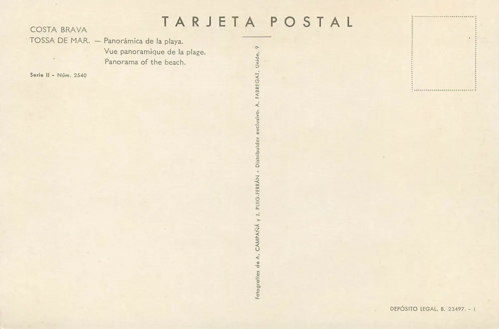 Tossa de Mar — Panoramiest van de strand — A. Fabregat, N° 2540 - Achterkant