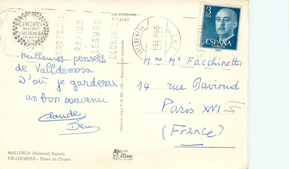 Piano de Chopin — Vallldemosa — Éditeur Planas - Verso