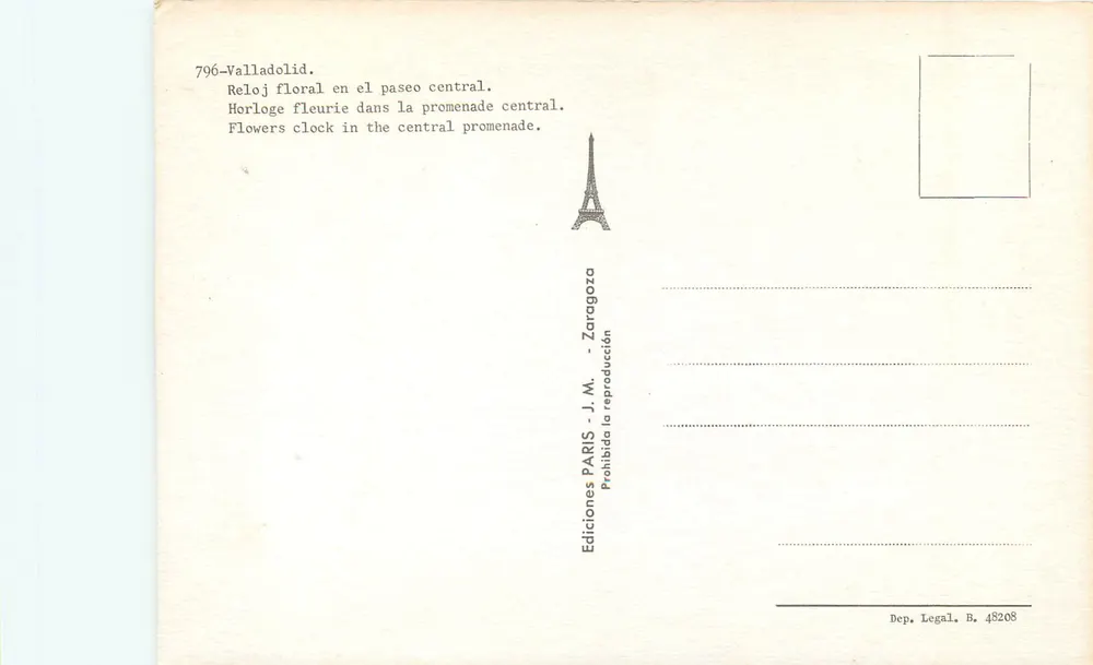 Valladolid — Blütenuhr in der Mitte — Éditions J.M. Paris - Rückseite