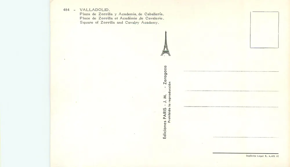 Valladolid — Place de Zorrilla und Akademie der Kavallerie — Editions PARIS - J. M. - Zaragoza - Rückseite