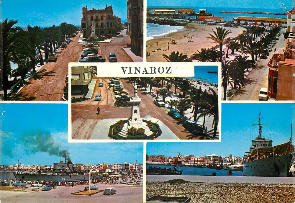 Vinaroz — visão panorâmica com monumento central, praia e porto — Gráficas Harris (Barcelone) - Frente