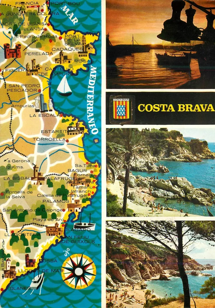 Costa Brava — Carta postal turística com mapa e paisagens — Editor Comercial Escudo de Oro, n° 2669 - Frente