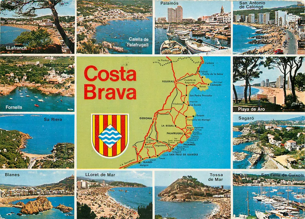 Costa Brava — Carte postale panoramique avec carte et vues des stations — SADACOLOR, n° 4013 - Frente