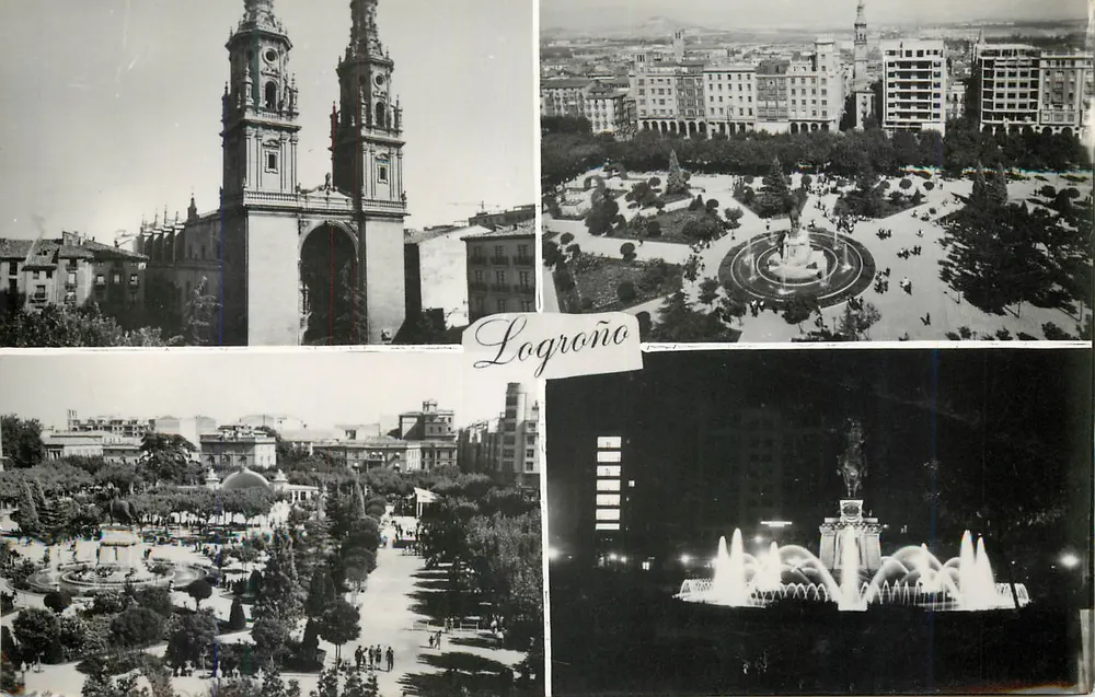 Logroño — vista da catedral, da plaza del Espolón e da fonte iluminada — Edições J.M. Zaragoza, n° 72 - Frente