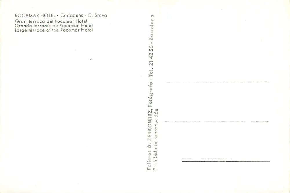 Terrasse des Rocamar Hotel — Cadaqués, Katalonien — Verlag A. ZERKOWITZ - Rückseite