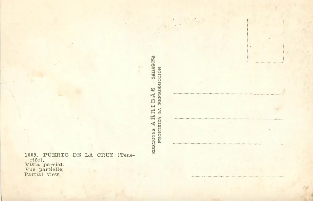 Puerto de la Cruz (Tenerife) — vista parziale — Edizioni Arribas - Zaragoza, n° 1009 - Verso