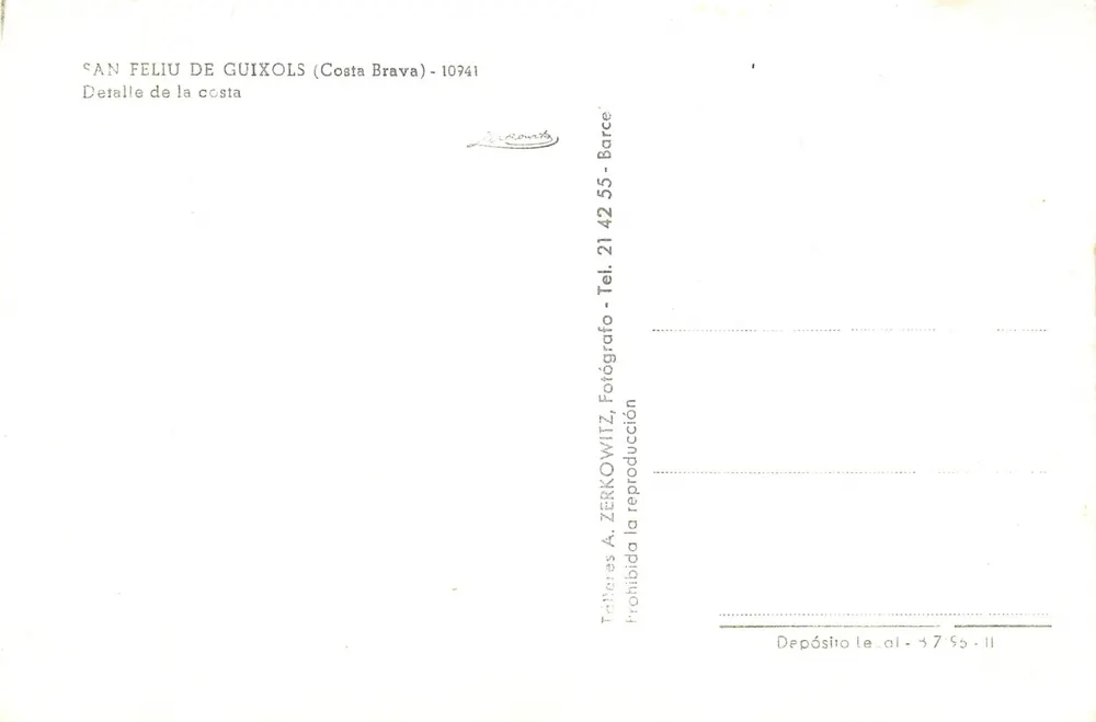 San Feliu de Guixols (Costa Brava) — detalhe da costa — Taller A. Zerkowitz - Verso