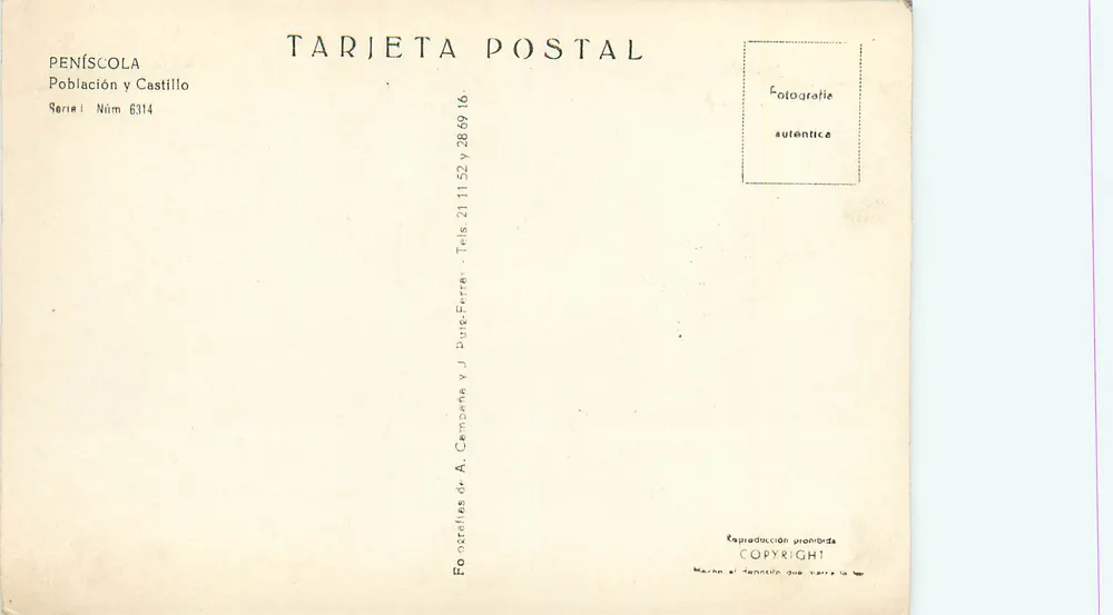 Peníscola — Población y Castillo — Fotografías de A. Campaña y J. Dute-Ferre - Verso