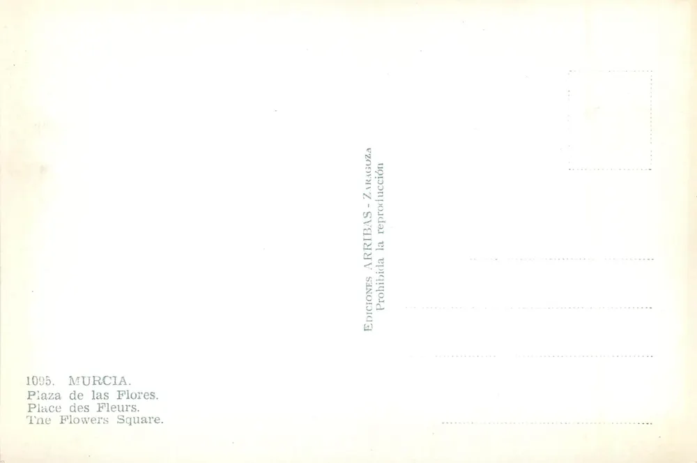 Murcia — Plaza de las Flores — Edições ARRIIBAS - Zaragoza, n° 1095 - Verso