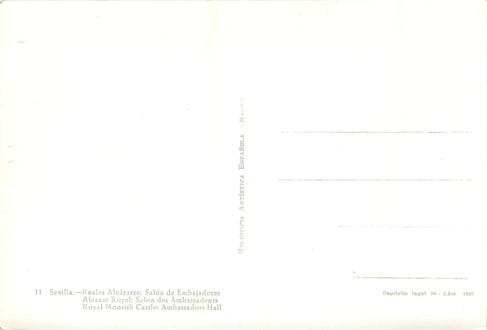 Sevilla — Reales Alcázares: Salón de Embajadores — Heliotípia Artística Española - Verso