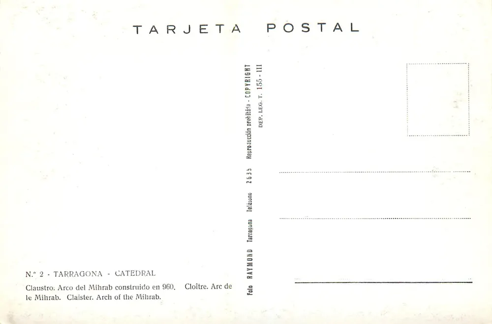 Catedral de Tarragone — Arco do mihrab — editor Raymond, n°2 - Verso