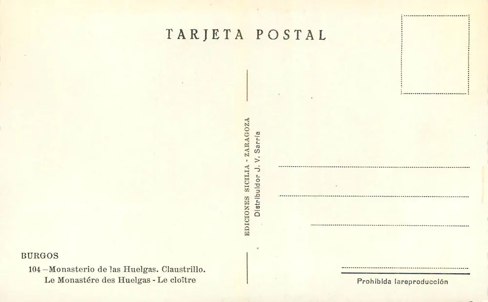 Monasterio de las Huelgas - El claustro — Ediciones Sicilla - Zaragoza, n°104 - Reverso