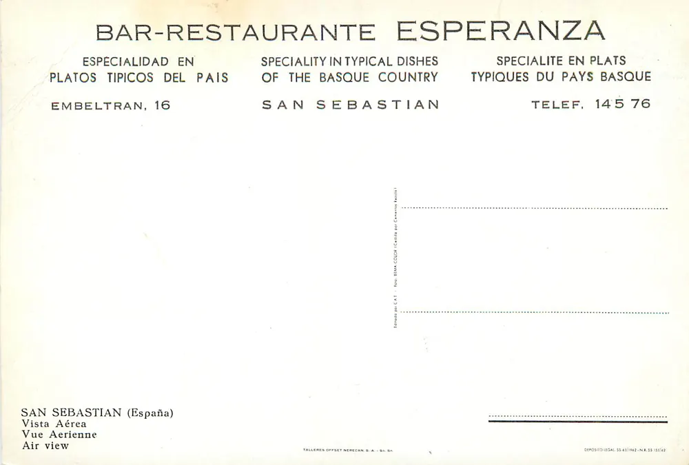 San Sebastián — vista aérea — TALLERES OFFSET NERECAN, S.A. - N.º 15/62 - Verso